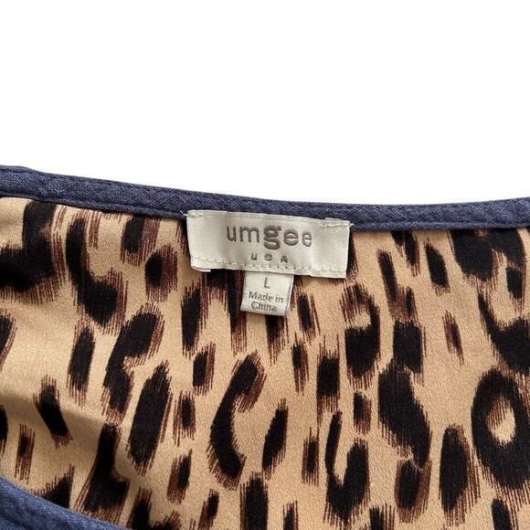 Umgee USA High Low Linen Blend Animal Print Dress Blue Size Large - Picture 5 of 8